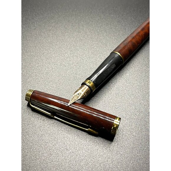 Vtg Parker Sonnet Fountain Pen Laque 5853 Deep Red Brown Lacquer 18K Gold Medium - Picture 4 of 10